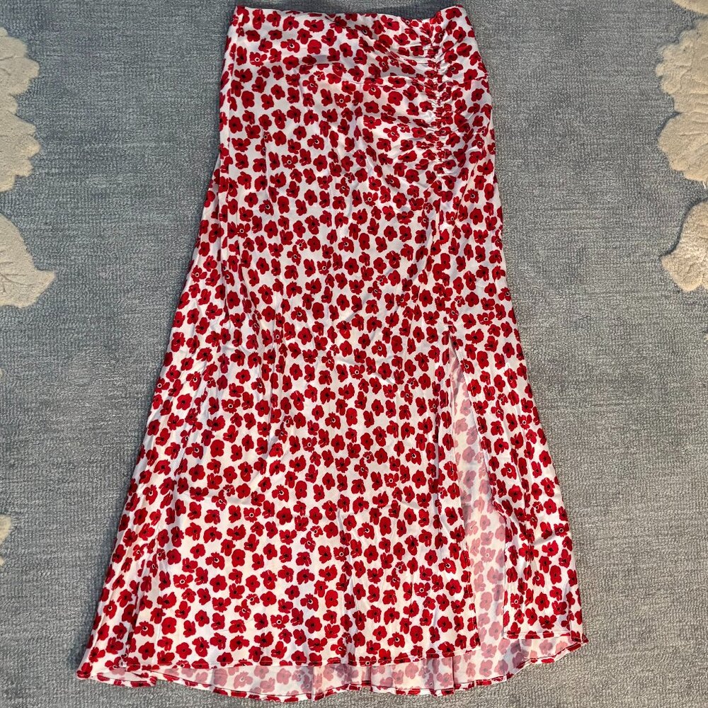 Maeve by Anthropologie Mel Ruched Side-Slit Midi Skirt (XS, NWT)